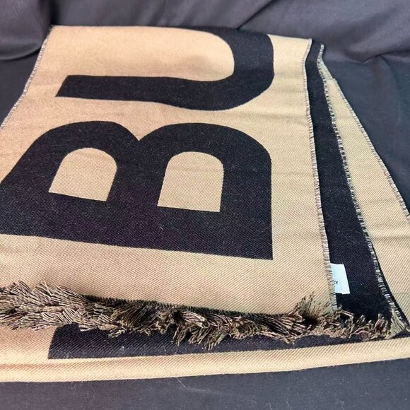 Burberry Monogram “B” Wool-Blend Scarf — Black/Beige, New - Picture 3 of 13